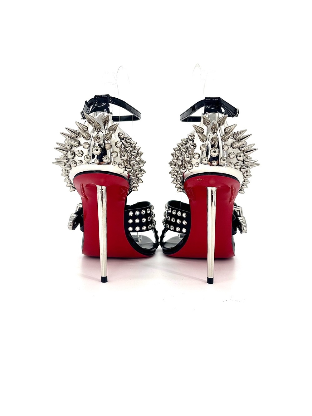 Christian Louboutin Wosandal Pic 100 Silver Spike High Heel Sandals 38.5 - Picture 3 of 9